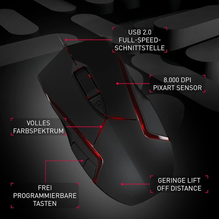 CHERRY MC 3.1, kabelgebunde Gaming-Maus, hochpräziser optischer 5.000 dpi Pixart-Sensor, 6 frei prog
