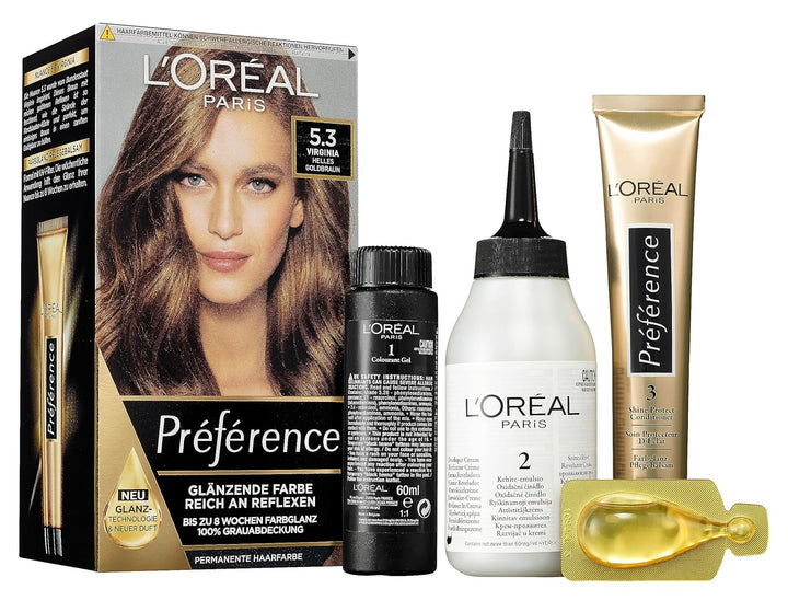 L'Oréal Paris Permanente Haarfarbe, Haarfärbeset mit Coloration und Farbglanz-Pflegebalsam, Préféren