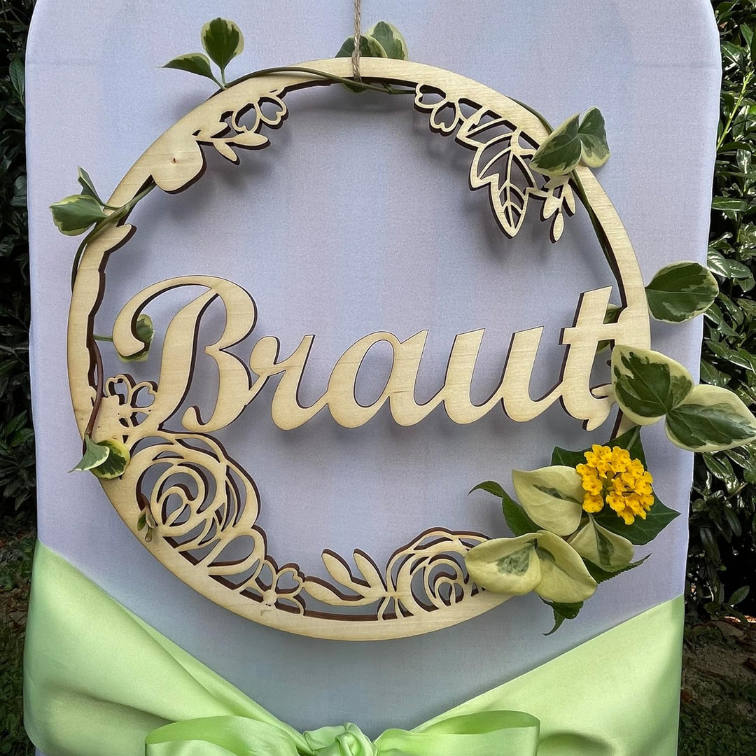 Stuhlschild Braut & Bräutigam Hochzeit Loop - Neumeister Holzshop (Muster 1) Natur