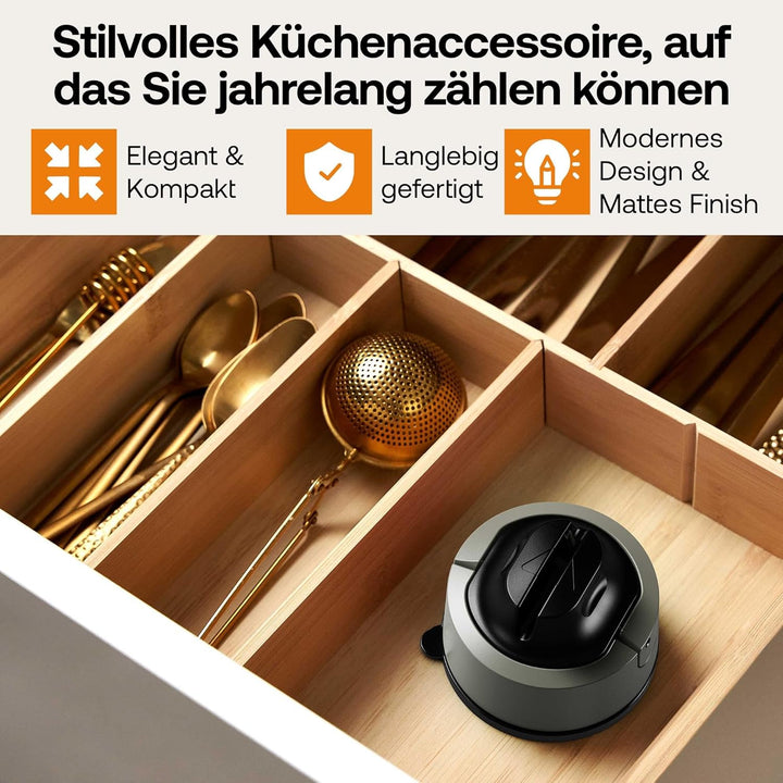 AnySharp Evo Messerschärfer, Freihändige Sicherheit, PowerGrip Saugnapf, Sicheres Schärfen aller Küc