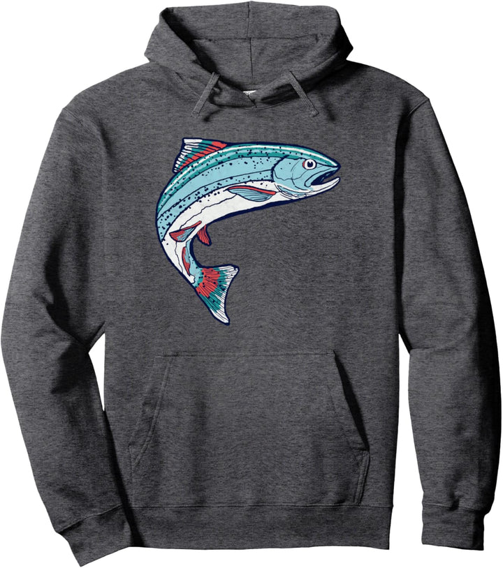 Vintage Red White Blue Trout Fishing Retro Fish Graphic Pullover Hoodie