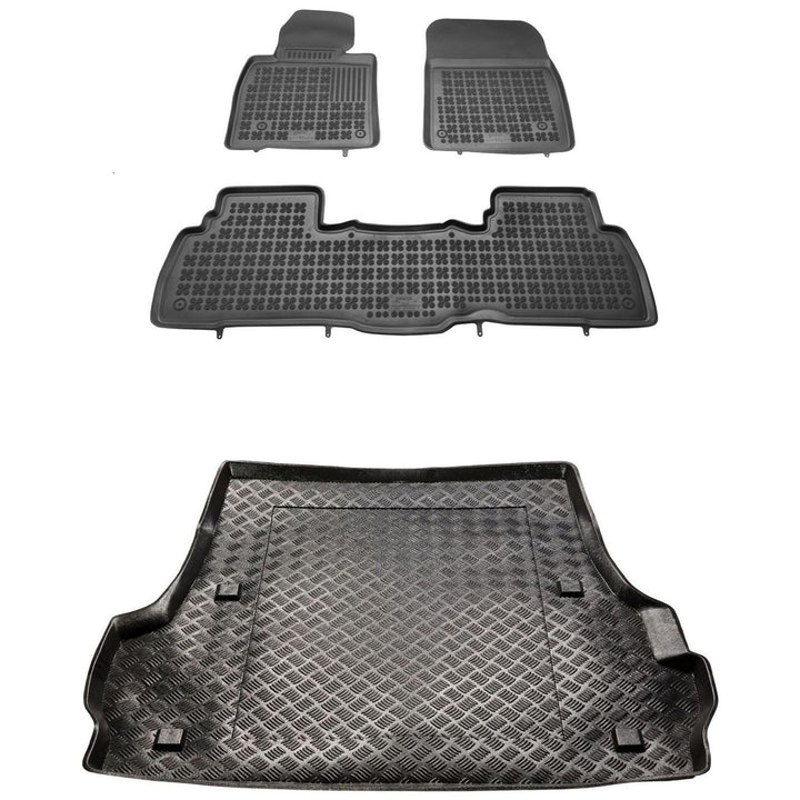 MOTOS Satz Gummifussmatten und PE Kofferraumwanne für Toyota Land Cruiser J200 2007-2021 Verbessern