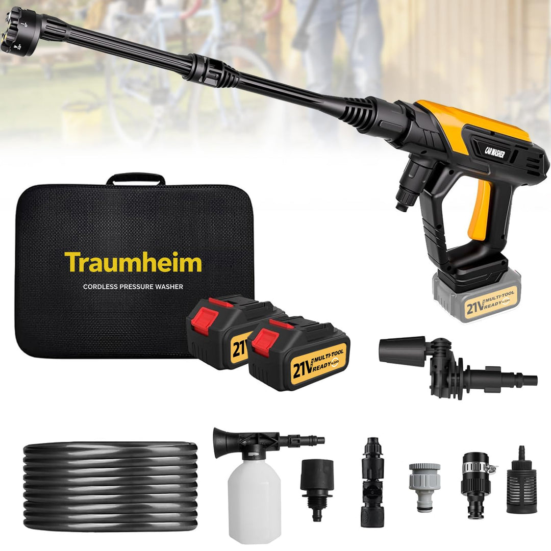 Akku Hochdruckreiniger 21V/68Bar/990PSI - 2X 4000mAh Akku - 17-TLG Zubehör-Set inkl. Verlängerungsst