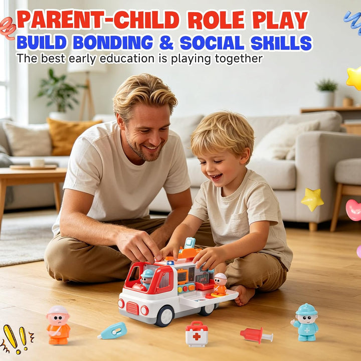 Krankenwagen Spielzeug, mit Licht, Sound und abnehmbaren Teilen, Montessori Spielzeug, Multifunktion