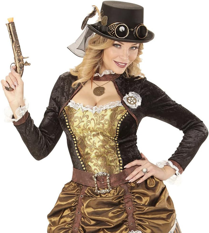 WIDMANN Damen Steampunk Zylinder mit Brille und Zahnrad Dekoration (1 Stück) Einheitsgrösse Schwarz,