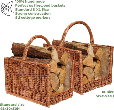 BOGATECO Weidenkorb mit quadratischem Griff | Grosser Kaminkorb 51X35X33 | Handgewebt | Mit Jute aus