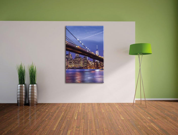 New York Brooklyn Bridge, Format: 100x70 auf Leinwand, XXL riesige Bilder fertig gerahmt mit Keilrah