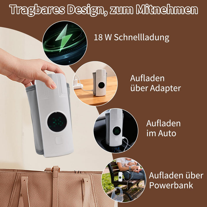 Flaschenwärmer Baby Unterwegs, 6 Temperaturstufen Drahtloses Milchwärmer mit LED Temperaturdisplay,