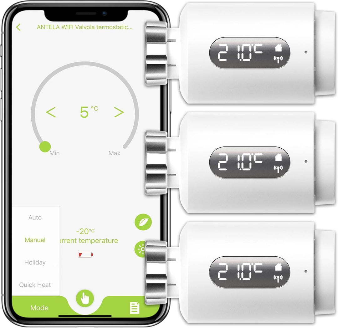 Smart Heizkörperthermostat mit APP ANTELA Digitales Display zur Kontrolle der Heiztemperatur, Kompat