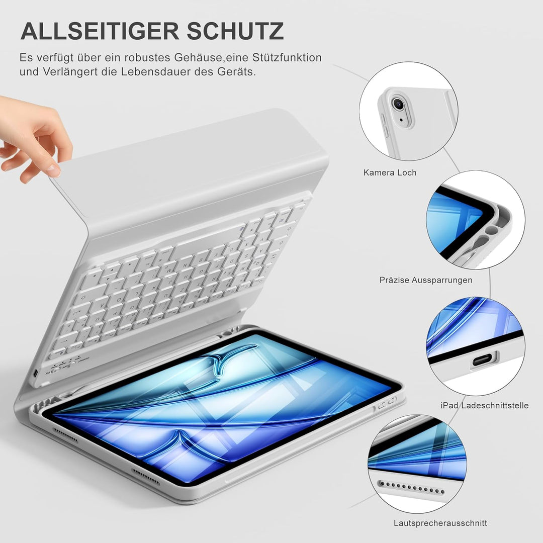 Hülle mit Tastatur für iPad Air 11 Zoll M3 2025 M2 2024/Air 5 Generation 2022 4 Gen 2020 10,9 Zoll,