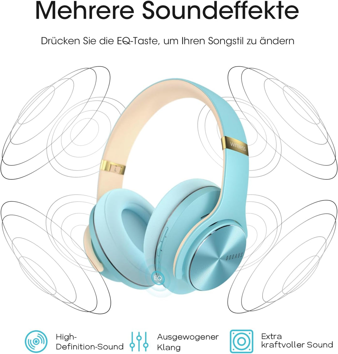 DOQAUS Bluetooth Kopfhörer Over Ear, Bis zu 90 Std Kopfhörer Kabellos mit 3 EQ-Modi, HiFi Stereo Fal