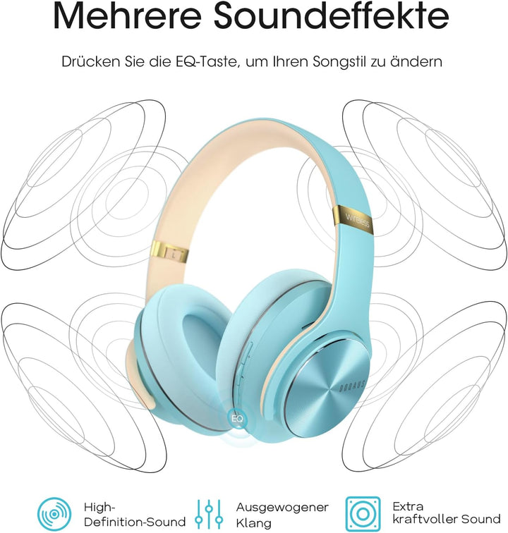 DOQAUS Bluetooth Kopfhörer Over Ear, Bis zu 90 Std Kopfhörer Kabellos mit 3 EQ-Modi, HiFi Stereo Fal