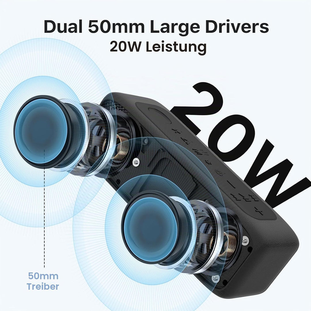 JUOVI kabelloser Tragbarer Bluetooth Lautsprecher, IP68 Wasserdicht, 24 Stunden Spielzeit, Bluetooth