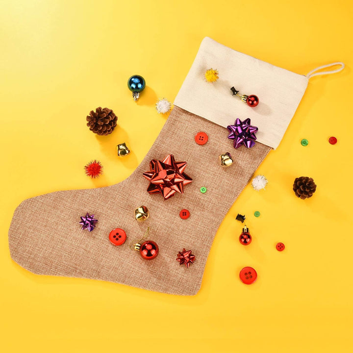 Sunshane 9er Set Weihnachsstrumpf Sackleinen Kamin Weihnachtssocken zum Befüllen & Aufhängen für Wei