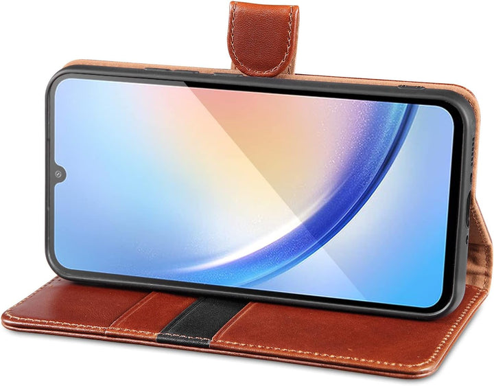 LENSUN Handyhülle für Samsung Galaxy A34, Echtleder Hülle Klappbar [Kartenfach][RFID Schutz][Standfu