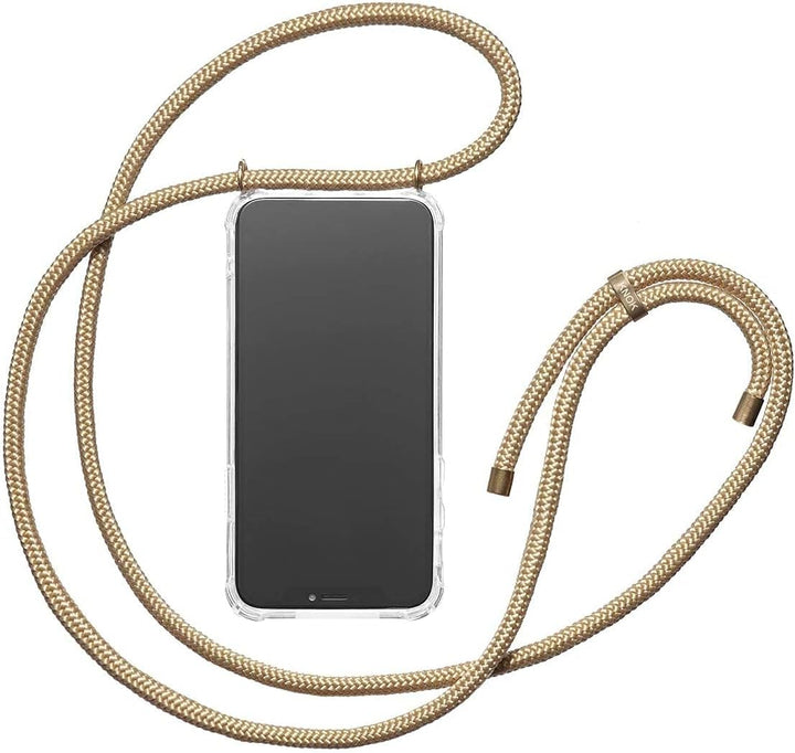 KNOK Premium Handykette für Apple iPhone 13 Pro, Gold, transparent | Silikonhülle mit fest verbunden