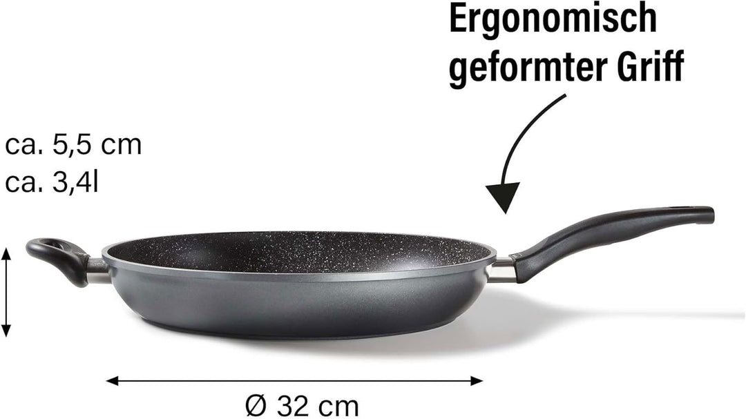 STONELINE Bratpfanne 32 cm, Pfanne Induktion geeignet, Pfanne mit echten Steinpartikeln beschichtet,