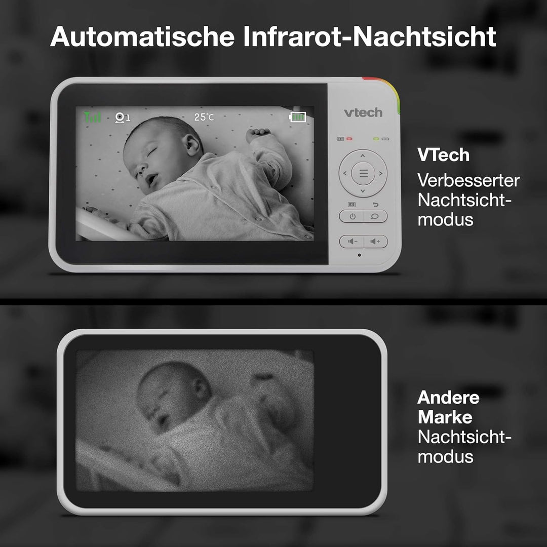 VTech VM924-2 Video-Babyphone mit 5-Zoll-LCD-Farbbildschirm und 2 Kameras, bis zu 17 h Video- und 31