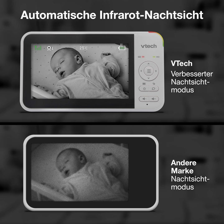 VTech VM924-2 Video-Babyphone mit 5-Zoll-LCD-Farbbildschirm und 2 Kameras, bis zu 17 h Video- und 31