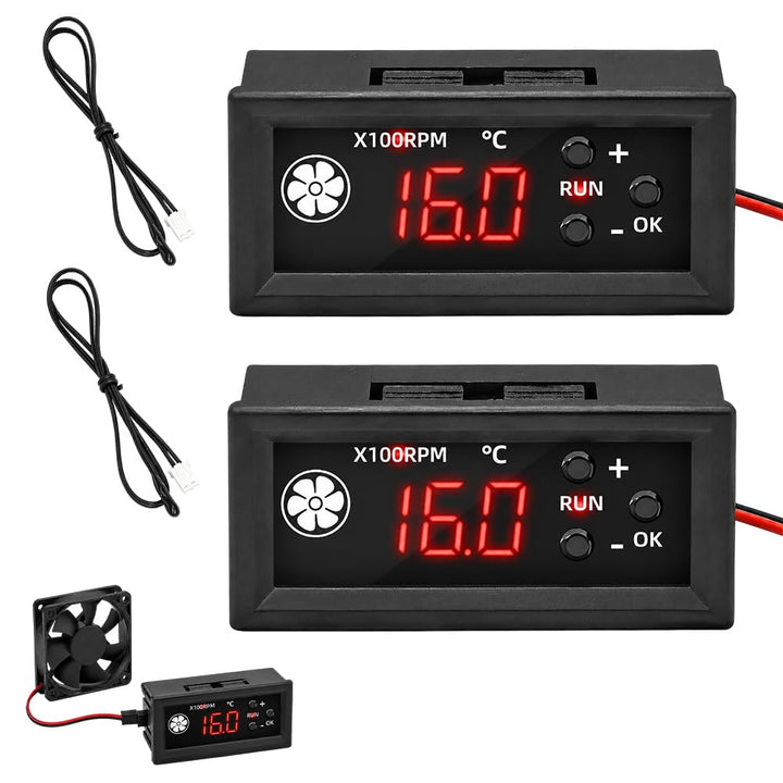 2 Stk. DC 12V 4-Draht PWM Lüftersteuerung mit Digitale Anzeige,3A PWM 25KHz Schwarz, Schwarz