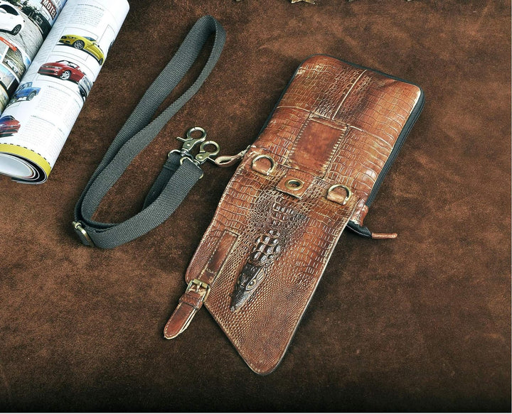 Le'aokuu Herren Verrückt Pferd Leder Tasche Freizeit Universität Schultasche Reisetasche Schultertas
