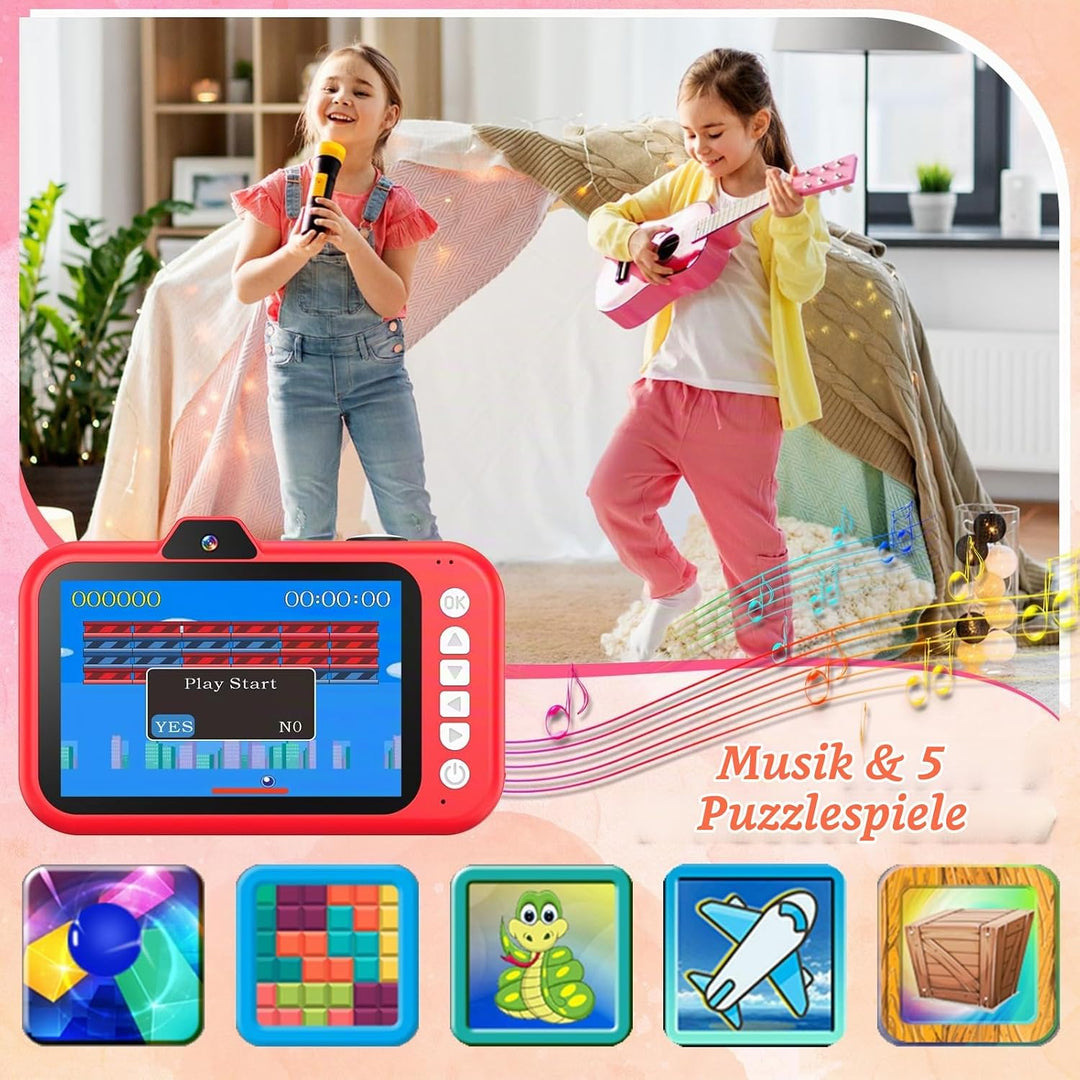 Ushining Kinderkamera, 3,5" Grossbildschirm Kinder Kamera mit 360° Drehbares Zoomobjektiv LED-Blitz