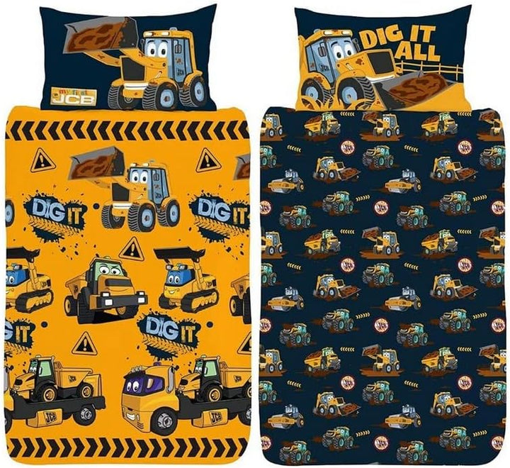JCB Bettwäsche-Set für Doppelbett, My 1st JCB Joey, offizielles Wende-Bettwäsche-Set, Polyester-Baum