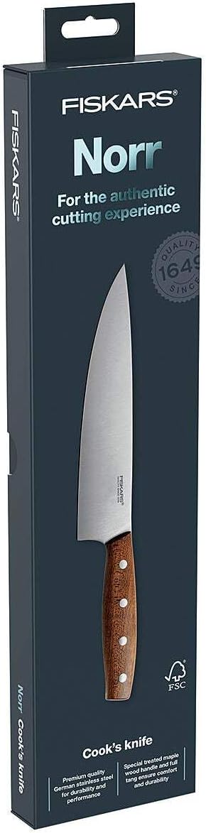 Fiskars Kochmesser, Gesamtlänge: 32 cm, Qualitätststahl/Holz, Braun, Norr, 1016478 Klingenlänge: 20