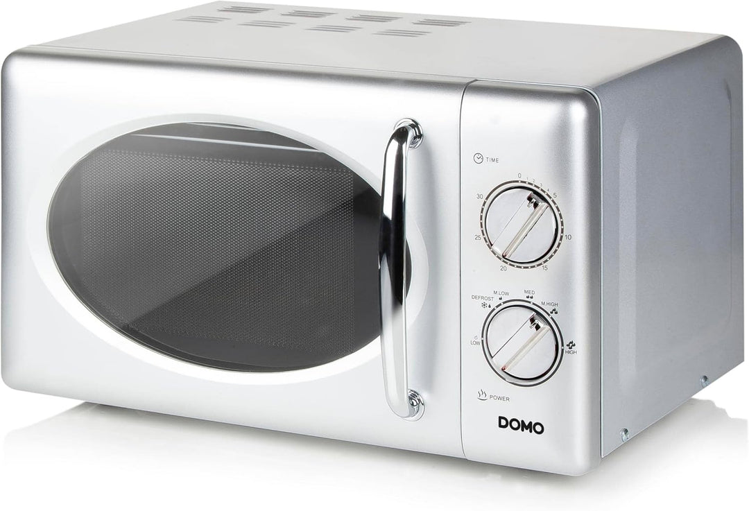 DOMO DO3025 Freistehend Retro Mikrowelle - 6 Leistungsstufen - Mechanische Bedienung - Mit Timer bis