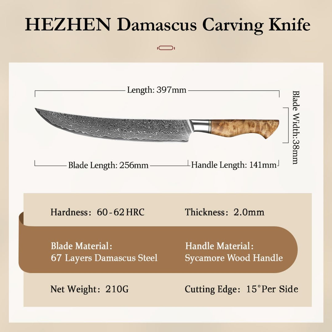 HEZHEN Damast Tranchiermesser, Damaststahl Fleischmesser Professionelle Slicer Messer, Zum Schneiden