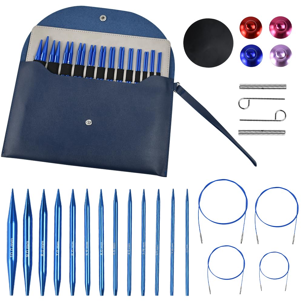 Fuhesgu 13 Paare Rundstricknadel Set Stricknadeln Austauschbar Metall Auswechselbare Rundstricknadel
