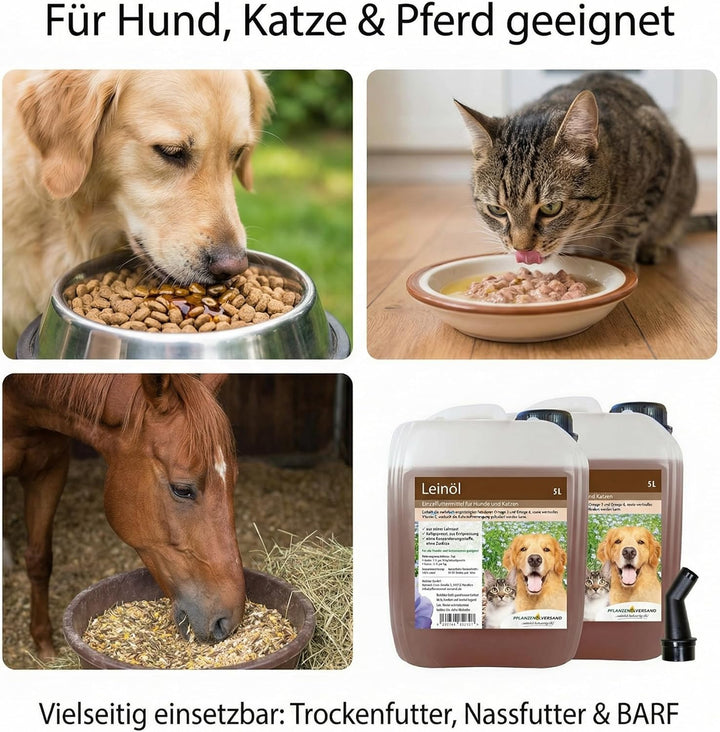 Leinöl für Hunde und Katzen, kaltgepresst 100% rein, ohne Zusätze, 2x5L + Ausgiesser