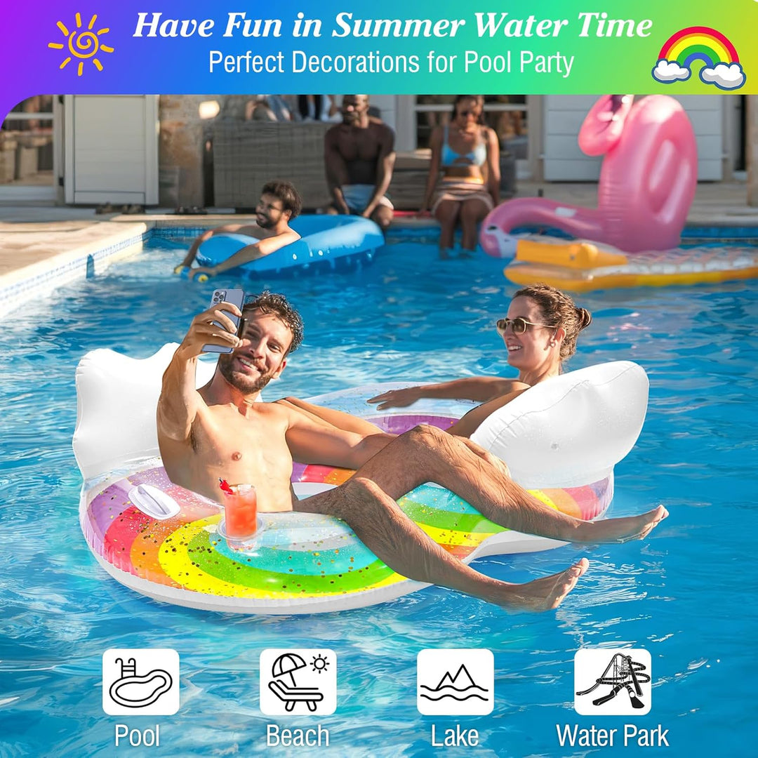 MoKo Pool Luftmatratze Erwachsene, Gross Schwimmbett mit EIS Bar, Solarium Pool Loungesessel Aufblas