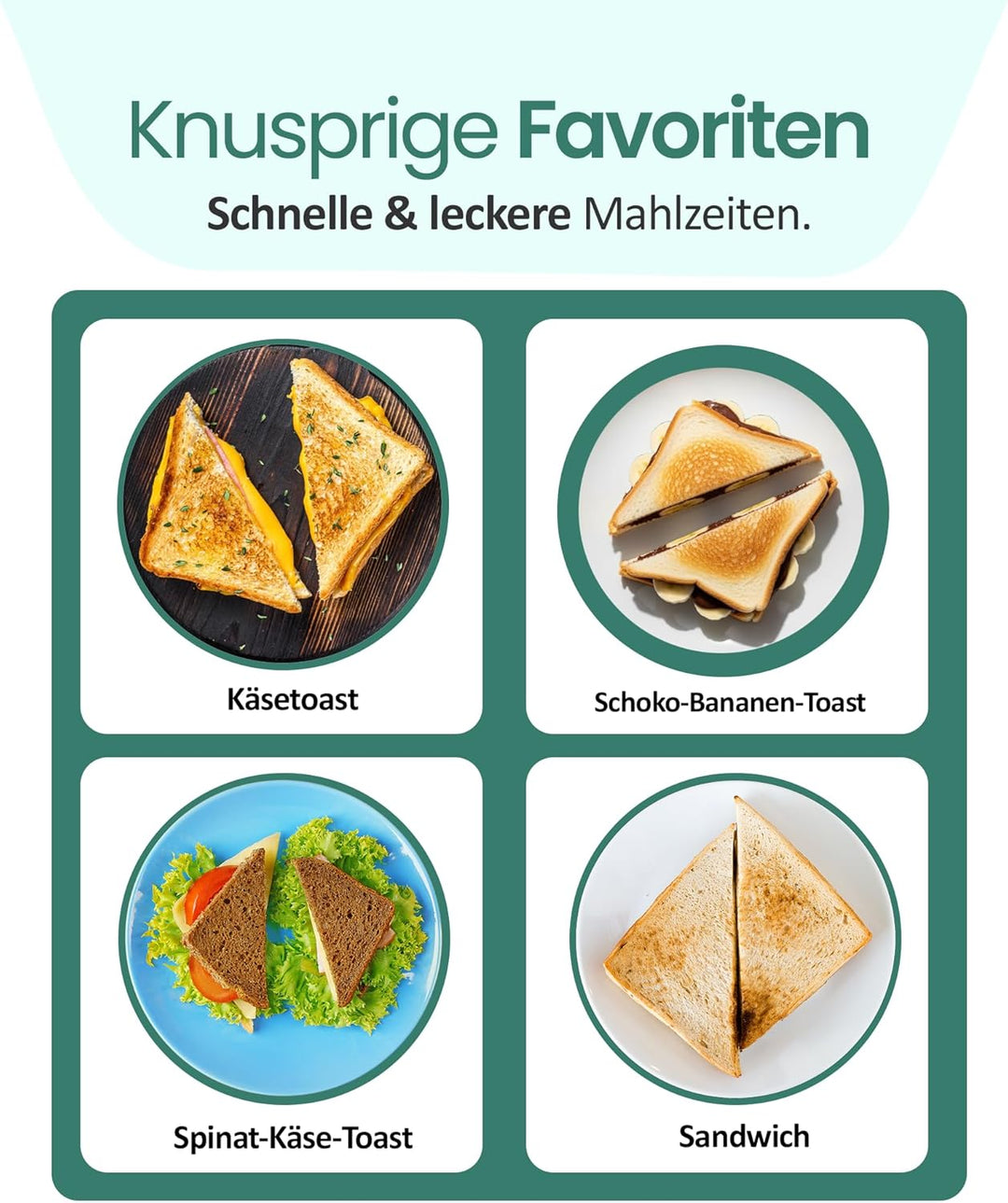 Emerio Doppel Sandwich Maker, BPA frei, klassische Form für dreieckiges Sandwich, leicht zu reinigen