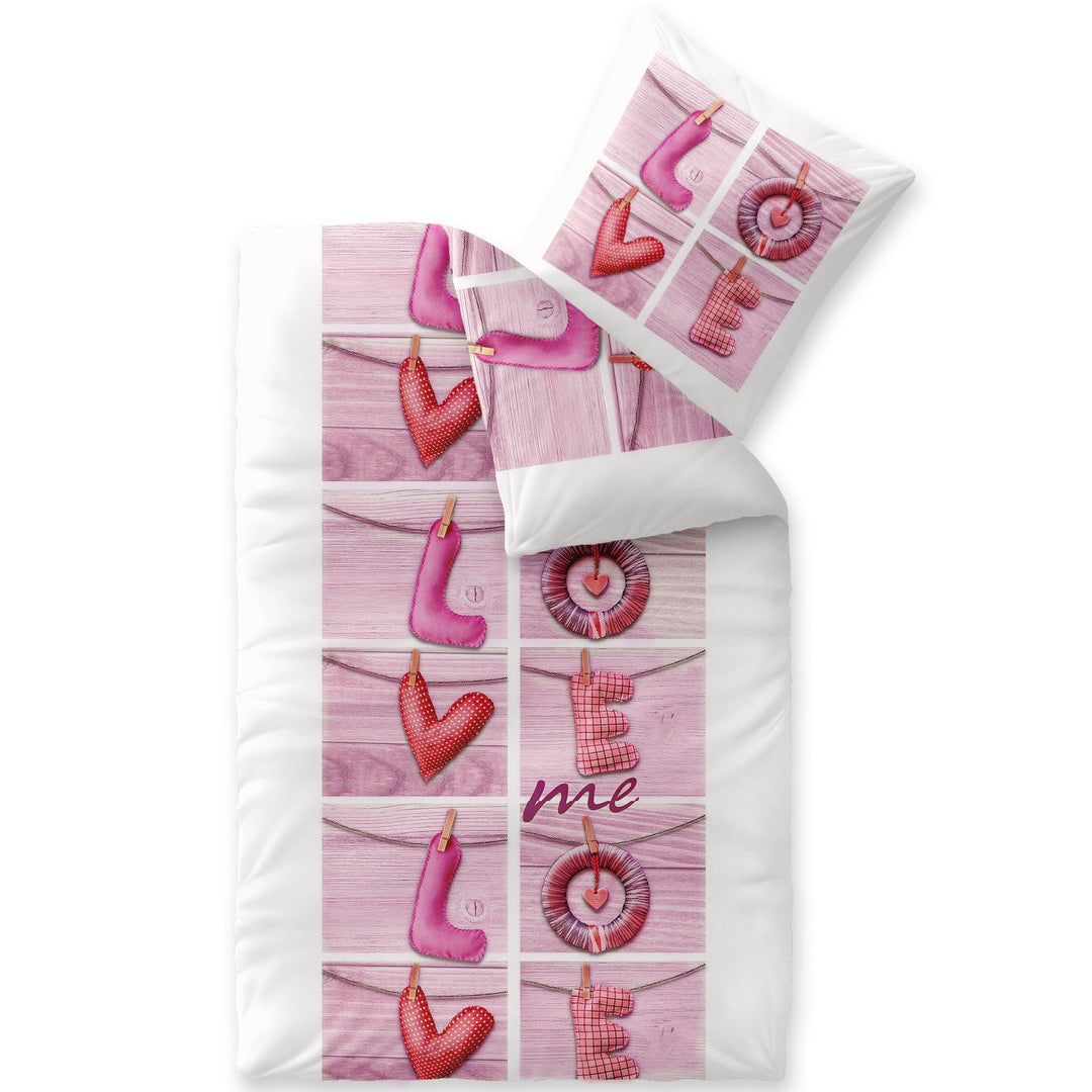 CelinaTex Touchme Biber Bettwäsche 135 x 200 cm 2teilig Baumwolle Bettbezug Loana Love Herz Wörter w