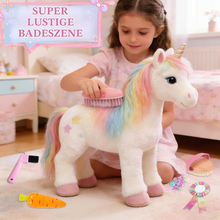 11 Stück Pferde Putzbox Spielzeug, Putzkasten Pferd Kinder mit Tasche, Bürsten, Kamm und Hufkratzer,