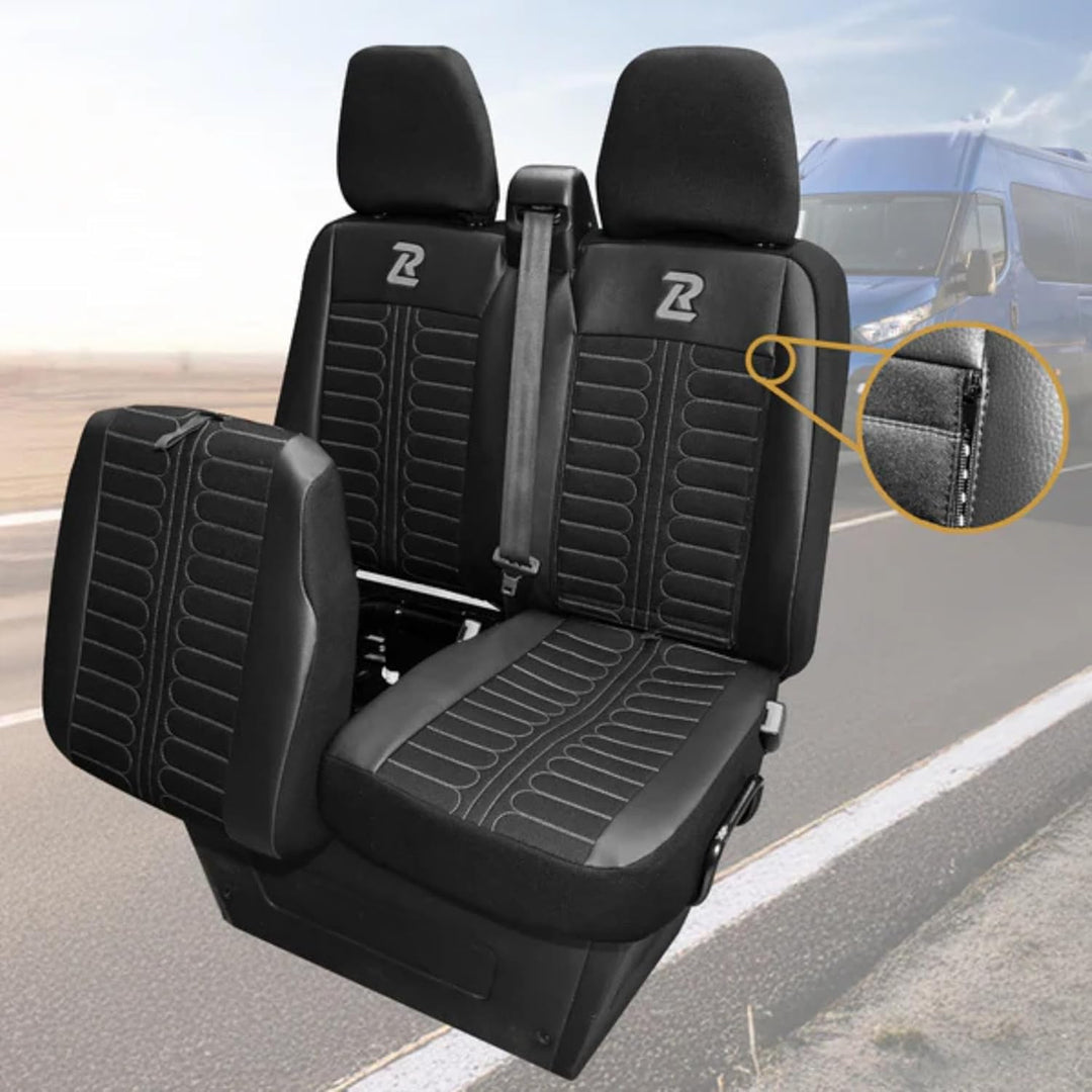 LUCARO Sitzbezüge Auto Set Tornado für Iveco Daily ab 2014 1+2 Schwarz und Grau - Autositzbezüge Str