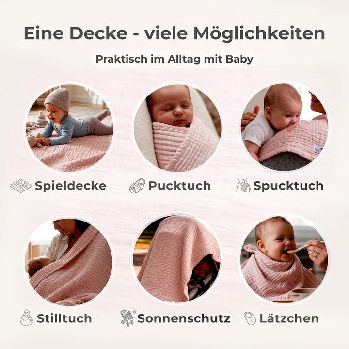 nordic coast company® Musselin Decke Baby Puckdecke Fransen Babydecke Musselin Mulltuch Pucktuch Spu