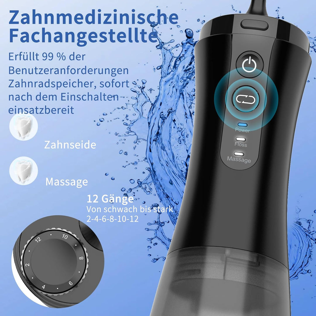 Visuell Munddusche Kabellos, IPX7 Wasserdicht, 5 Multifunktionale Jet-Tipps, 350ML WassertankTestsie