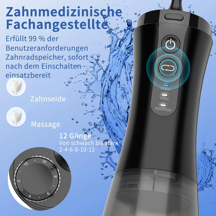 Visuell Munddusche Kabellos, IPX7 Wasserdicht, 5 Multifunktionale Jet-Tipps, 350ML WassertankTestsie