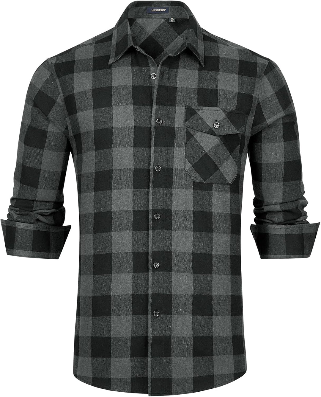 HISDERN Flanellhemd Herren Karierte Hemden Herren Langarm Button Down Baumwolle Holzfällerhemd Regul