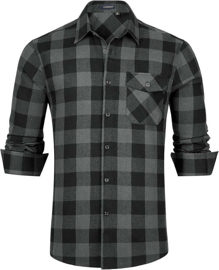 HISDERN Flanellhemd Herren Karierte Hemden Herren Langarm Button Down Baumwolle Holzfällerhemd Regul