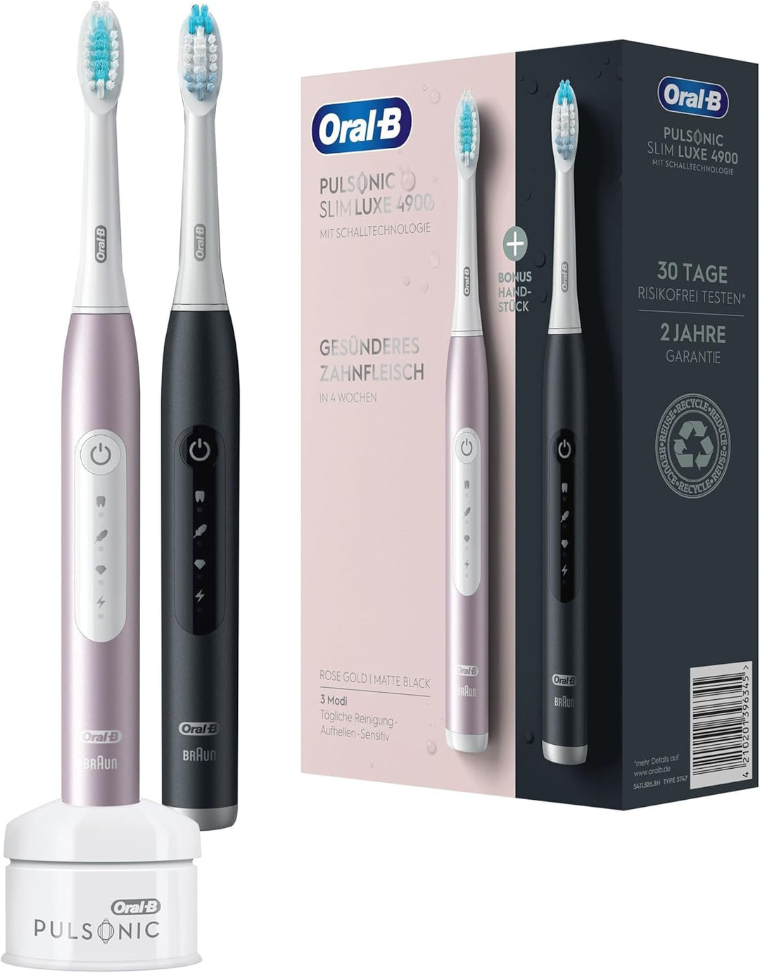 Oral-B Pulsonic Slim Luxe 4900 Elektrische Schallzahnbürste/Electric Toothbrush, Doppelpack 2 Aufste