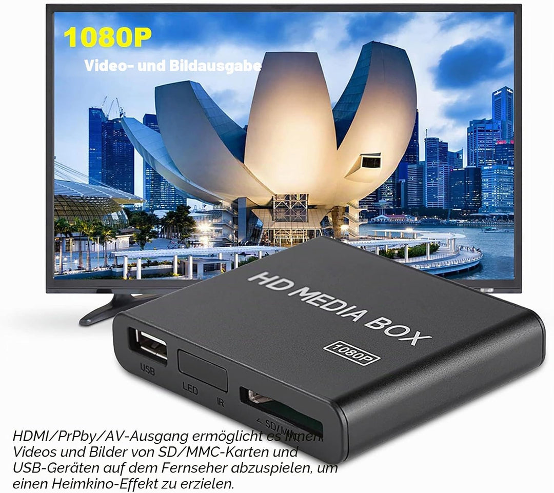 Full-HD-Media-Player, 110-240 V 1080P HDMI-Media-Video-Player-Box - MKV/RM-HDD-USB-Laufwerke und SD-