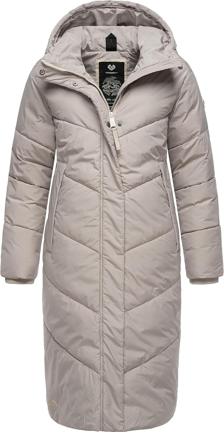Ragwear Damen Winterjacke Langer Regenmantel Steppmantel wasserdicht warm gefüttert mit Kapuze Sumin