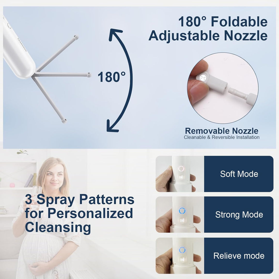 Tragbares Bidet für Reisen - USB-C Wiederaufladbar, 3 Modi, 400 ml, Wasserdichter Sprüher + 2 Düsen