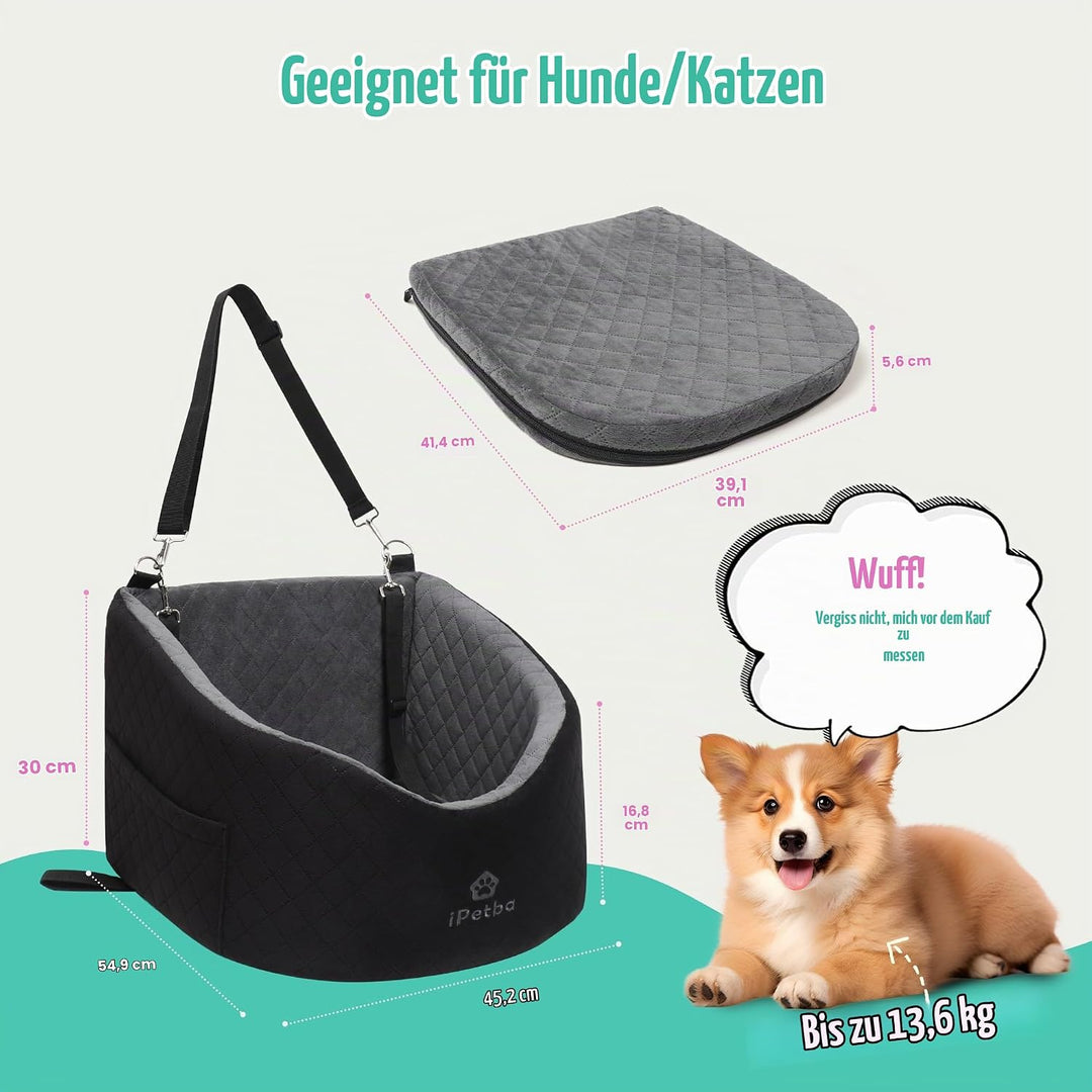 Hunde Autositz für Kleine Hunde – Crash-Schutz, Anti-Rutsch, Schützt Autoinnenraum, Abnehmbar &amp; Wasc