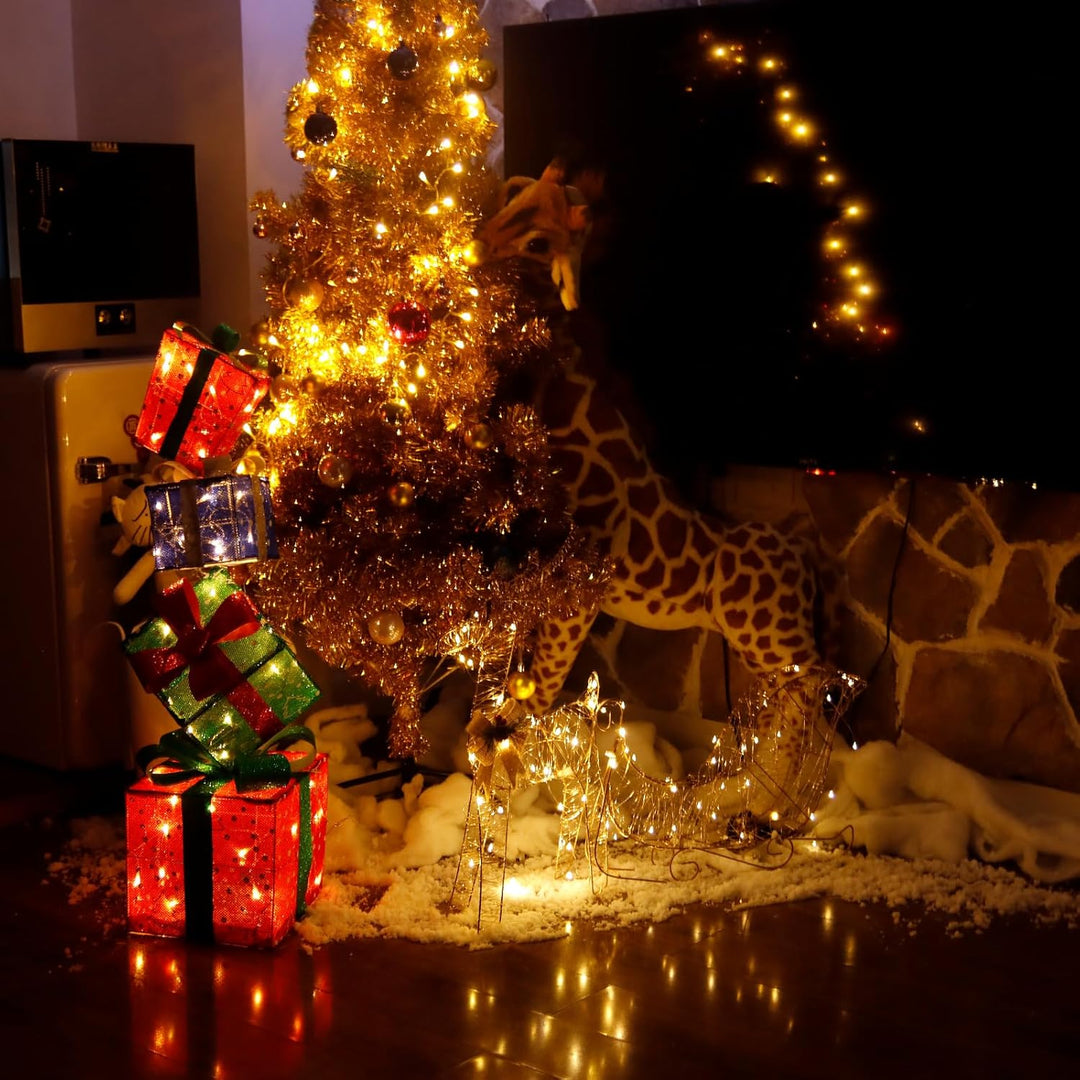 CCLIFE LED Geschenkbox 4er Set Weihnachten Weihnachtenbox Beleuchtete Lichterkette batteriebetrieb W