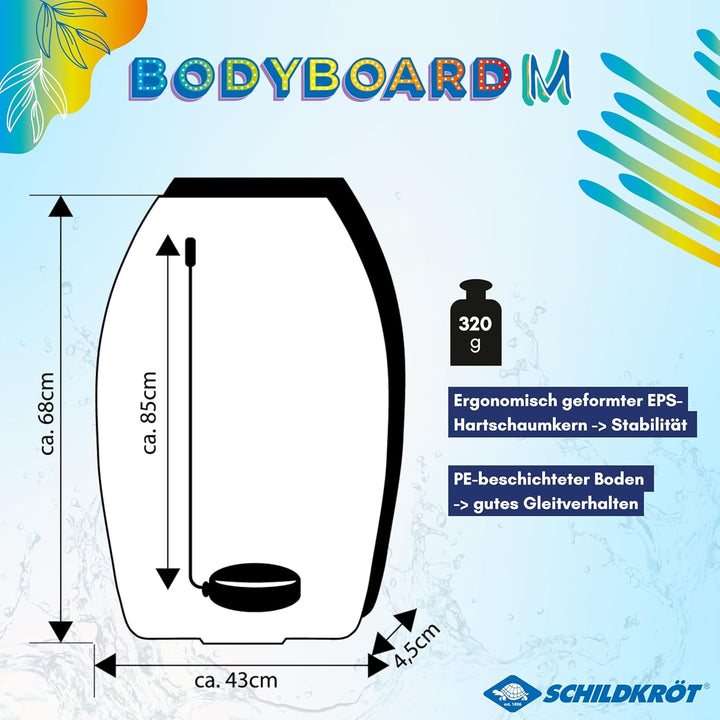 Schildkröt Bodyboard M | Leichtes Schwimmbrett mit hohem Auftrieb und Fangriemen | 68 x 43 cm | perf