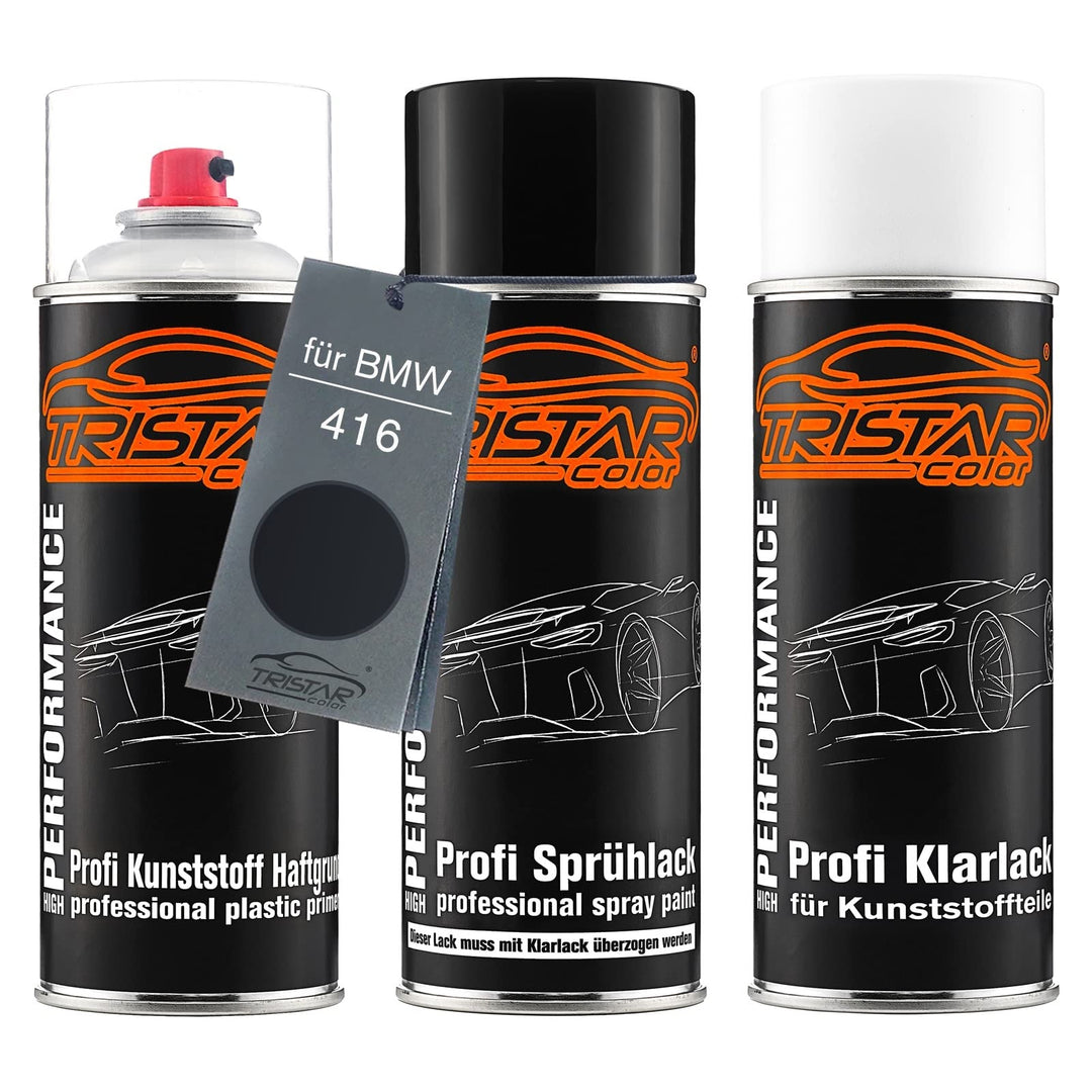 TRISTARcolor Autolack Spraydosen Set für Kunststoff Stossstange für BMW 416 Carbonschwarz Metallic H
